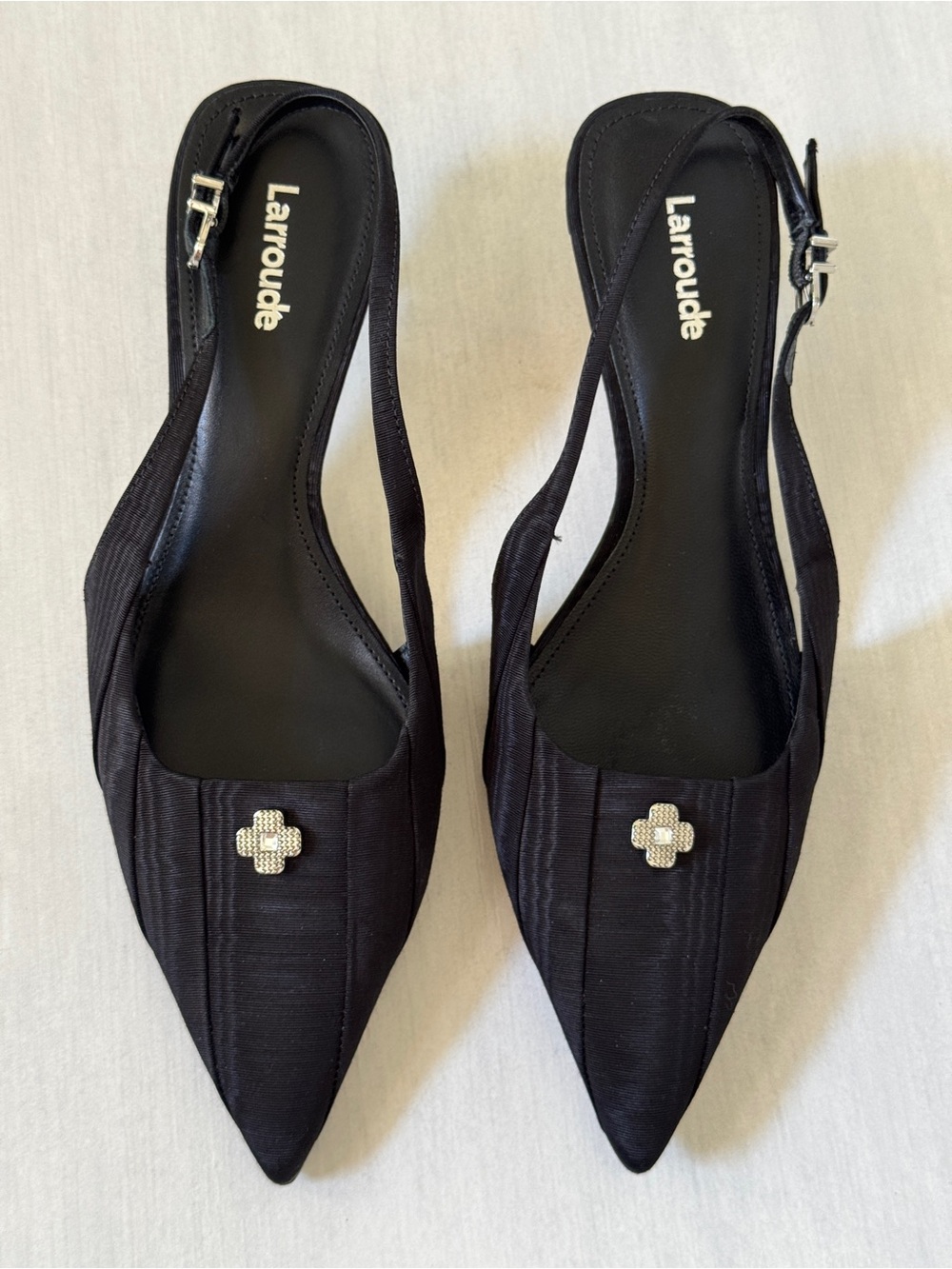Larroudé Maxime Black Satin Slingback Kitten Heel Pumps 7.5